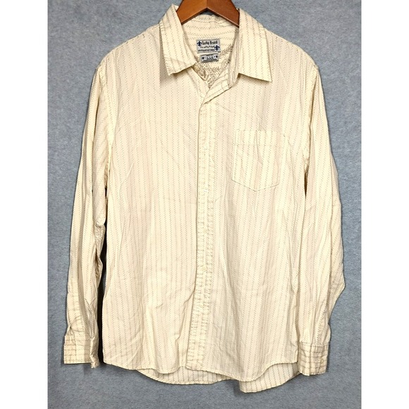 Vtg Lucky Brand Shirt Men L Embroidered Back Long Sleeve Hipster Cool Guy Hippy - Picture 4 of 12